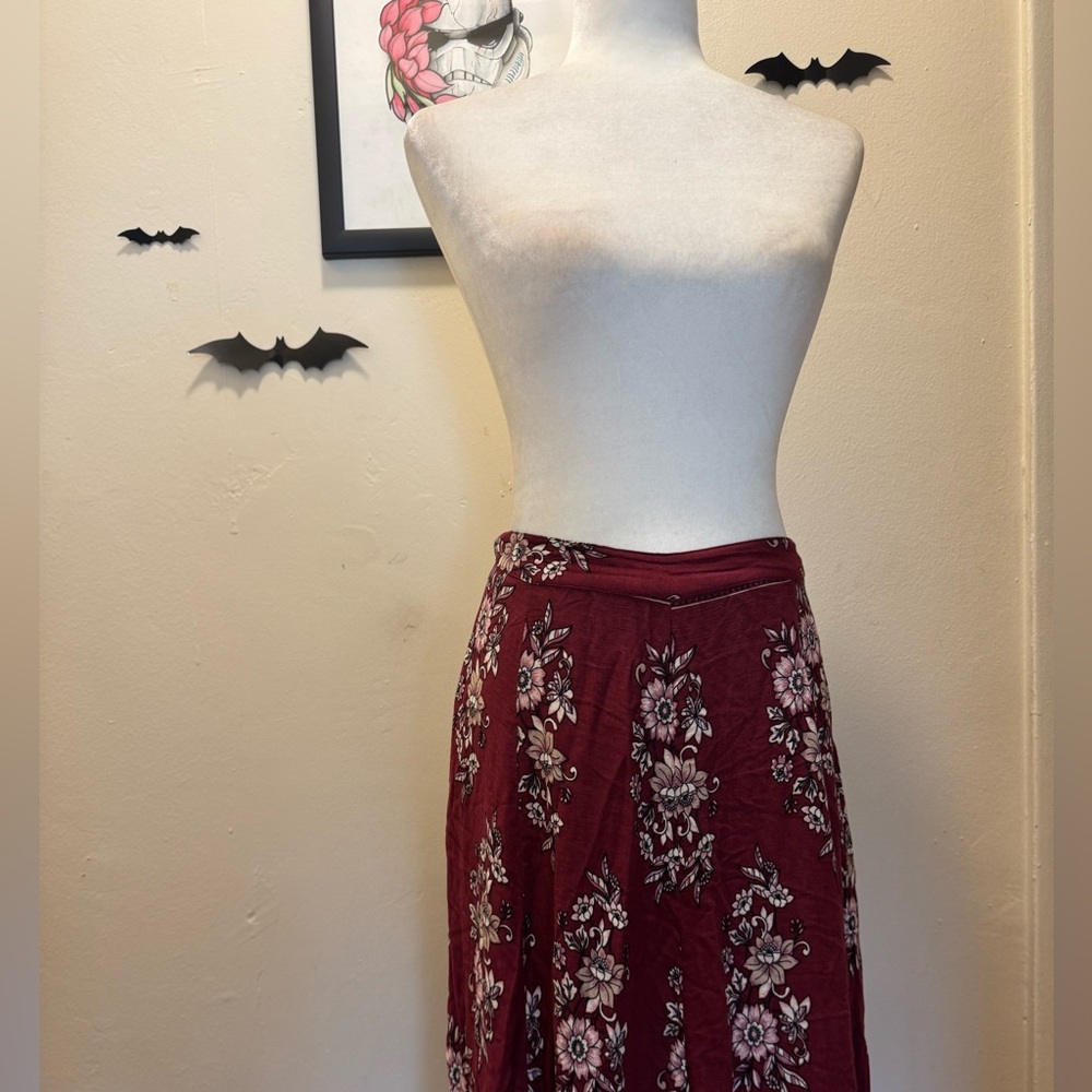 Elegant Floral A-Line Skirt in Deep Red